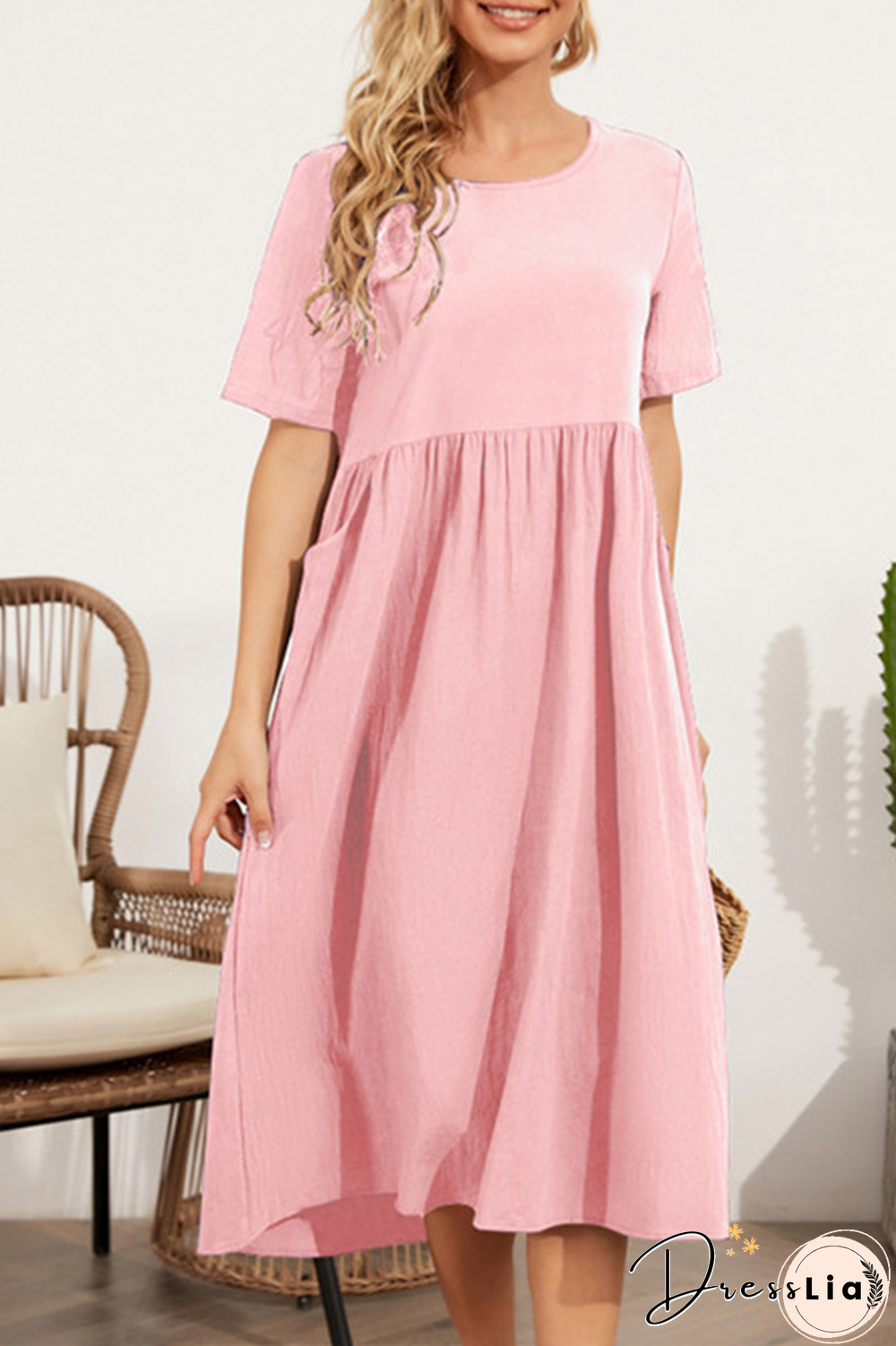 Casual Solid Split Joint O Neck A Line Dresses