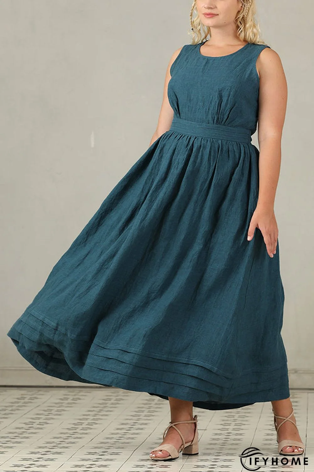 Cross Back O Neck Maxi Linen Dress | IFYHOME