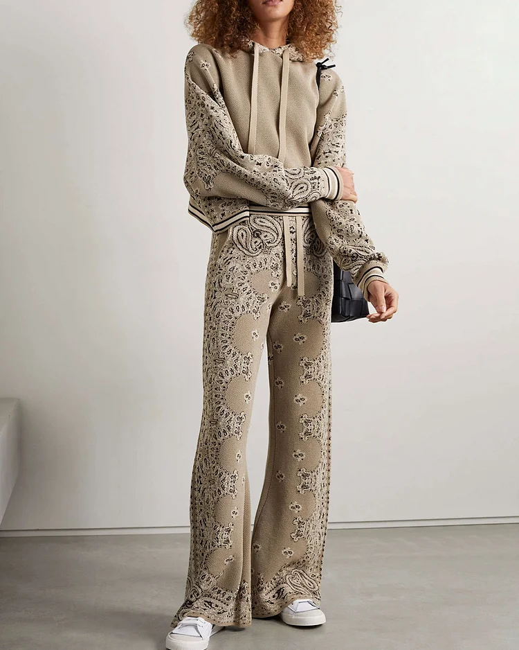 oversized jacquard-knit cotton and cashmere sweatshirt and pants two-piece set