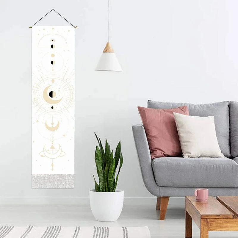 Moon Phase Tapestry Wall Hanging Lunar Eclipse Cycle Tassel Carpet Sun Moon Tapestries Bohemian Psychedelic Wall Decoration