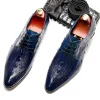 Fashion Mens Blue Business Shoes Genuine Leather