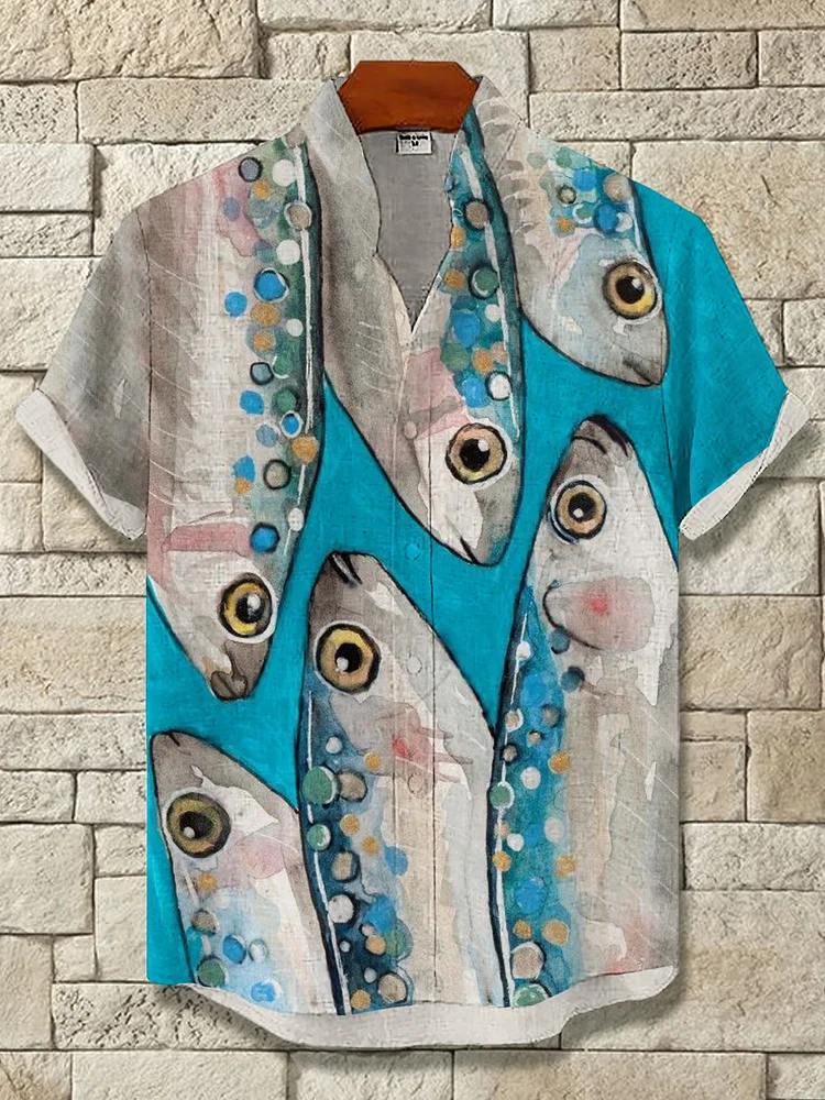 Men's Watercolor Fish Art Print Casual Shirt