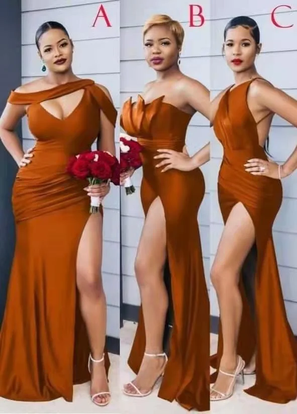 Daisda Burnt Orange Mermaid Bridesmaid Dress With Split