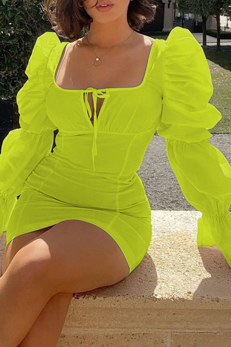 Sexy Solid Flounce Square Collar Pencil Skirt Dresses