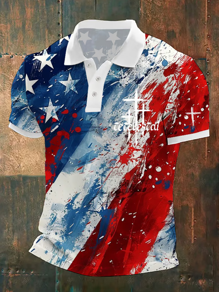 Men's 4th Of July Faith Print Polo Shirt artswardrobe
