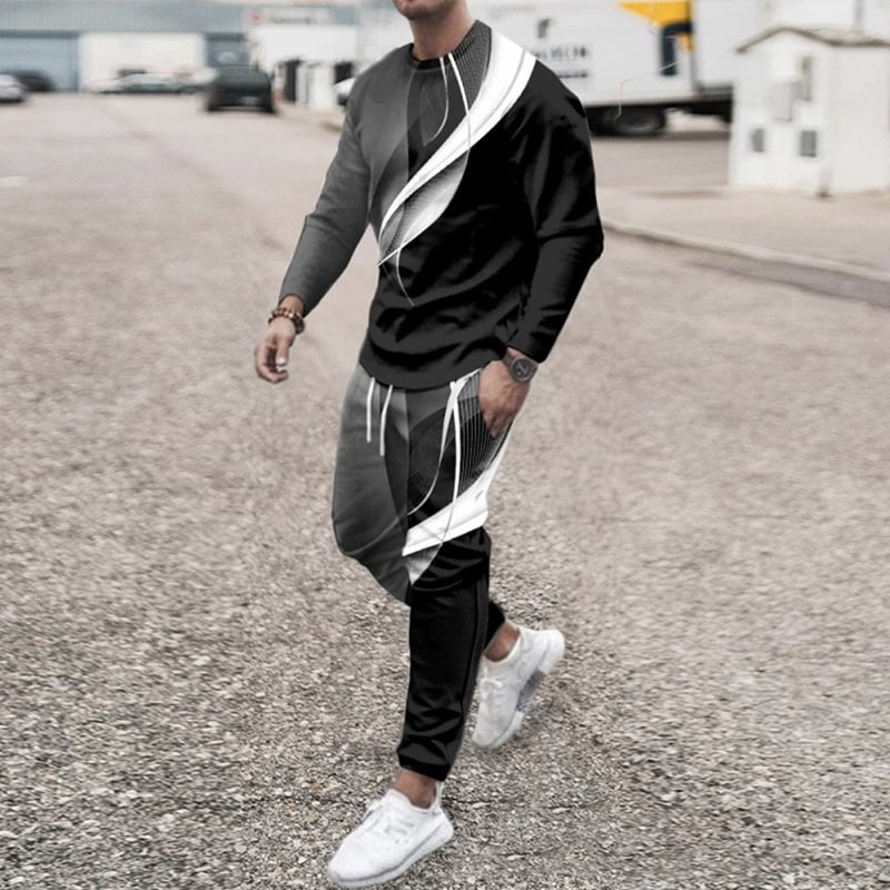 Men's Colorblock Crewneck Sweatershirt And Pants Two Piece Set