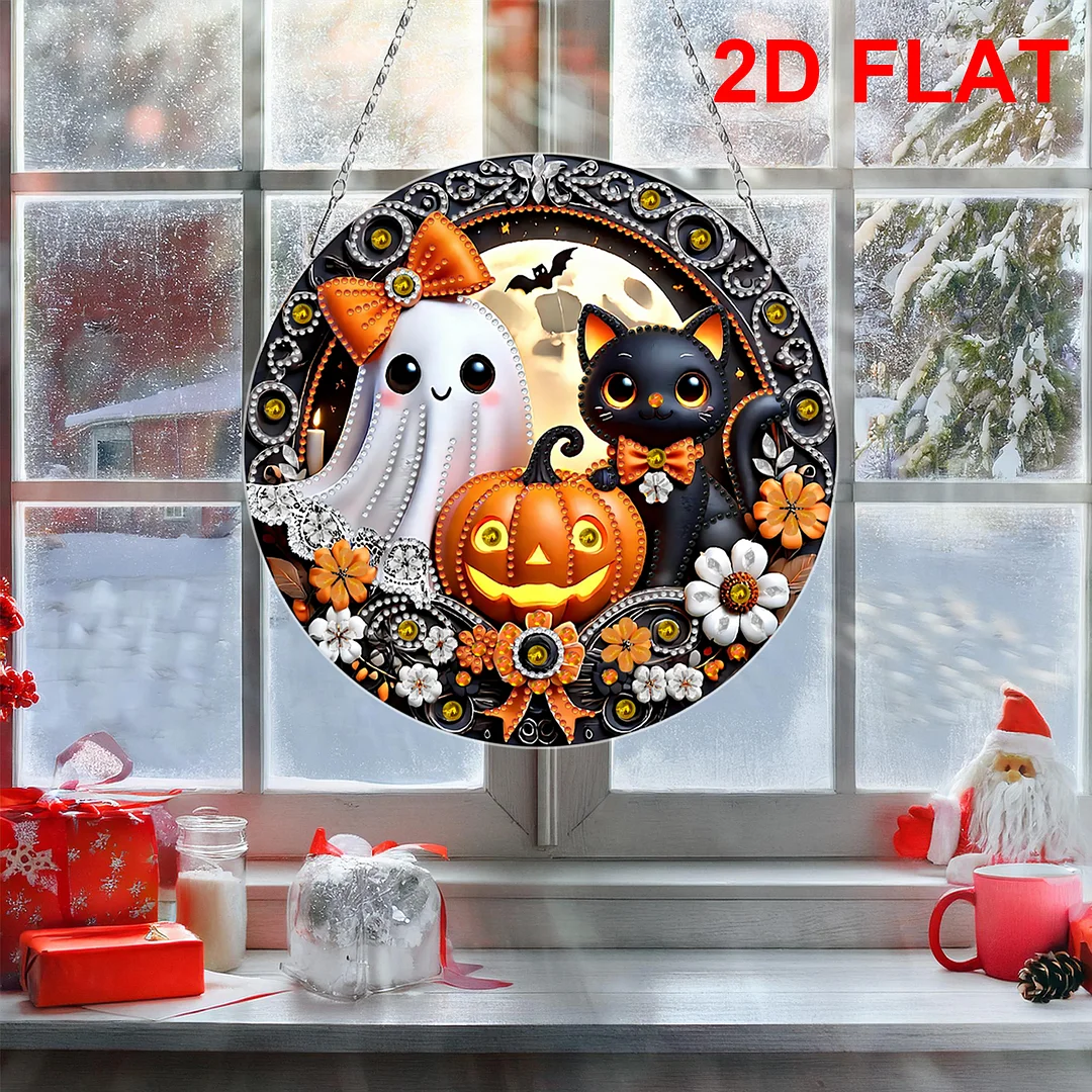 2D Flat DIY Halloween Diamond Art Pendant Double-Sided Diamond Painting Set