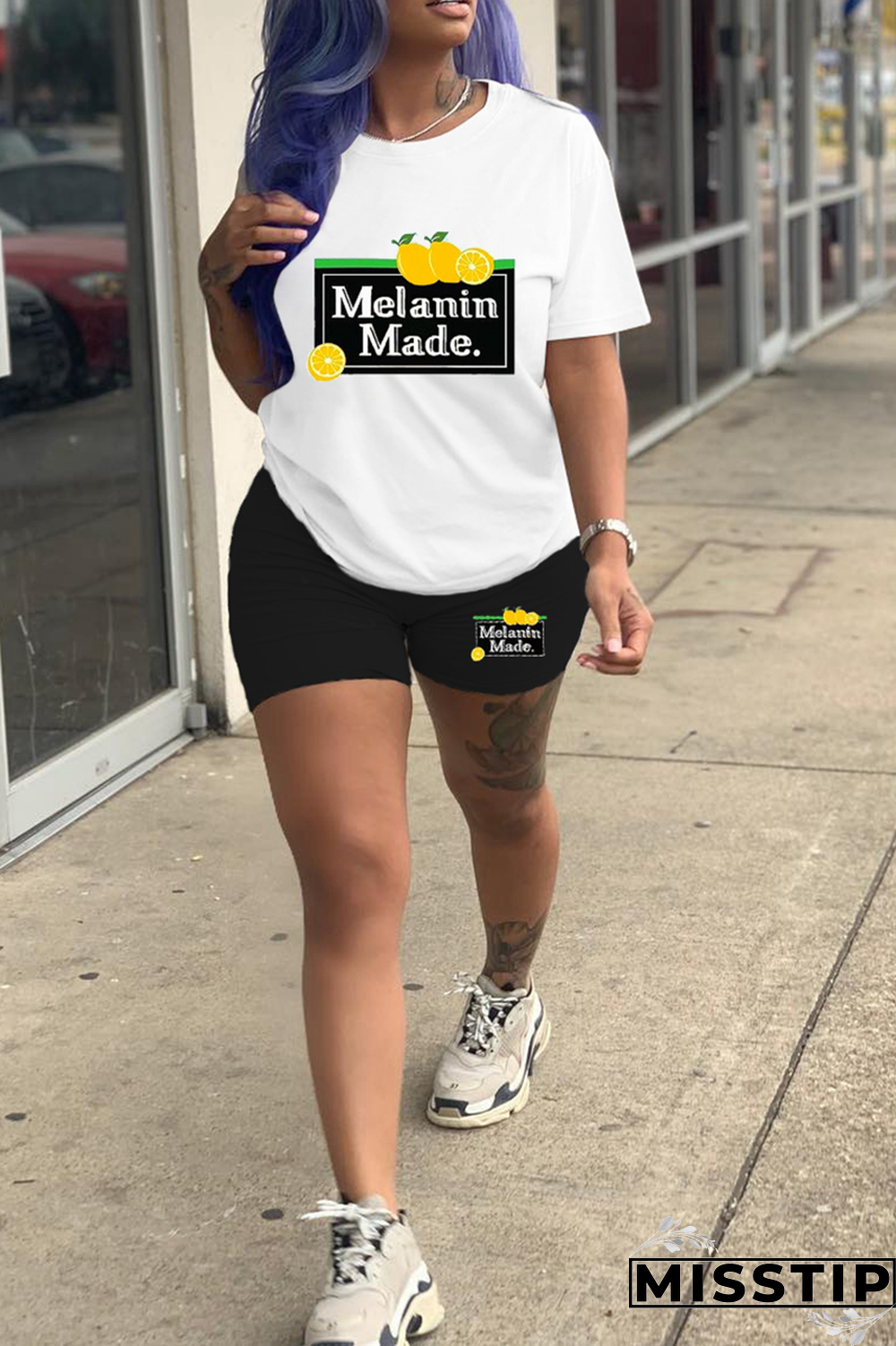 Black Gold Casual Print Patchwork O Neck Short Sleeve Two Pieces