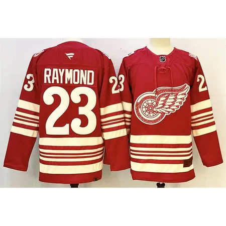 Youth Detroit Red Wings  #23 Lucas Raymond Red 2025-26 Centennial Premium Stitched Hockey Jersey