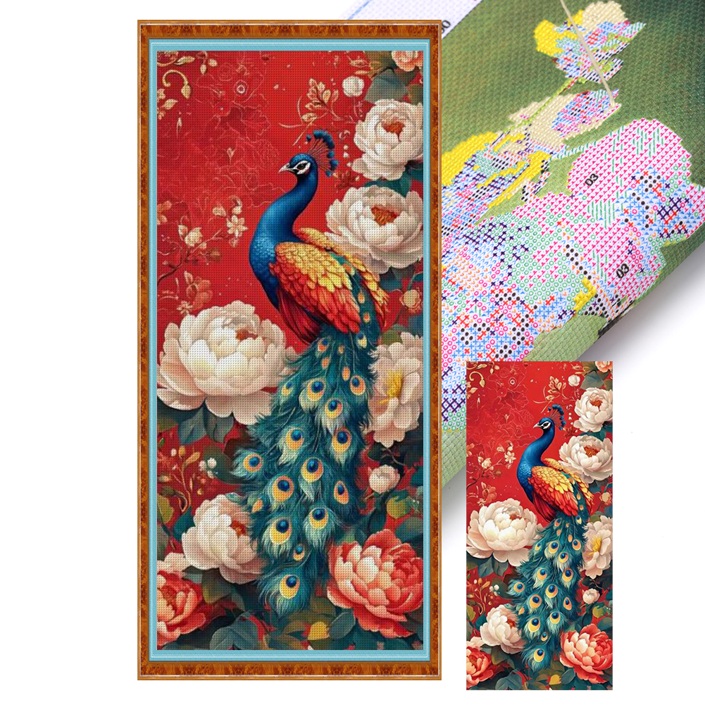 Peacock Peony Full 11CT Pre-stamped Canvas(40*90cm) Cross Stitch