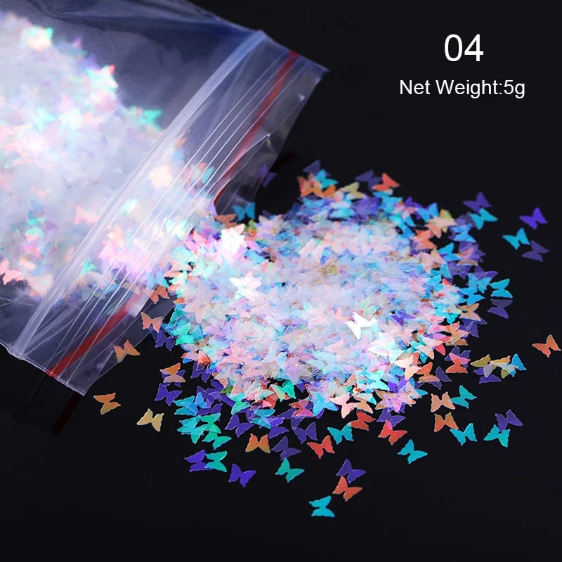 1 Bag Nail Sequins Butterfly Design 3D Glitter Colorful Nail Flakes iridescent Palliette Spangle Decoration Nail Art Sticker