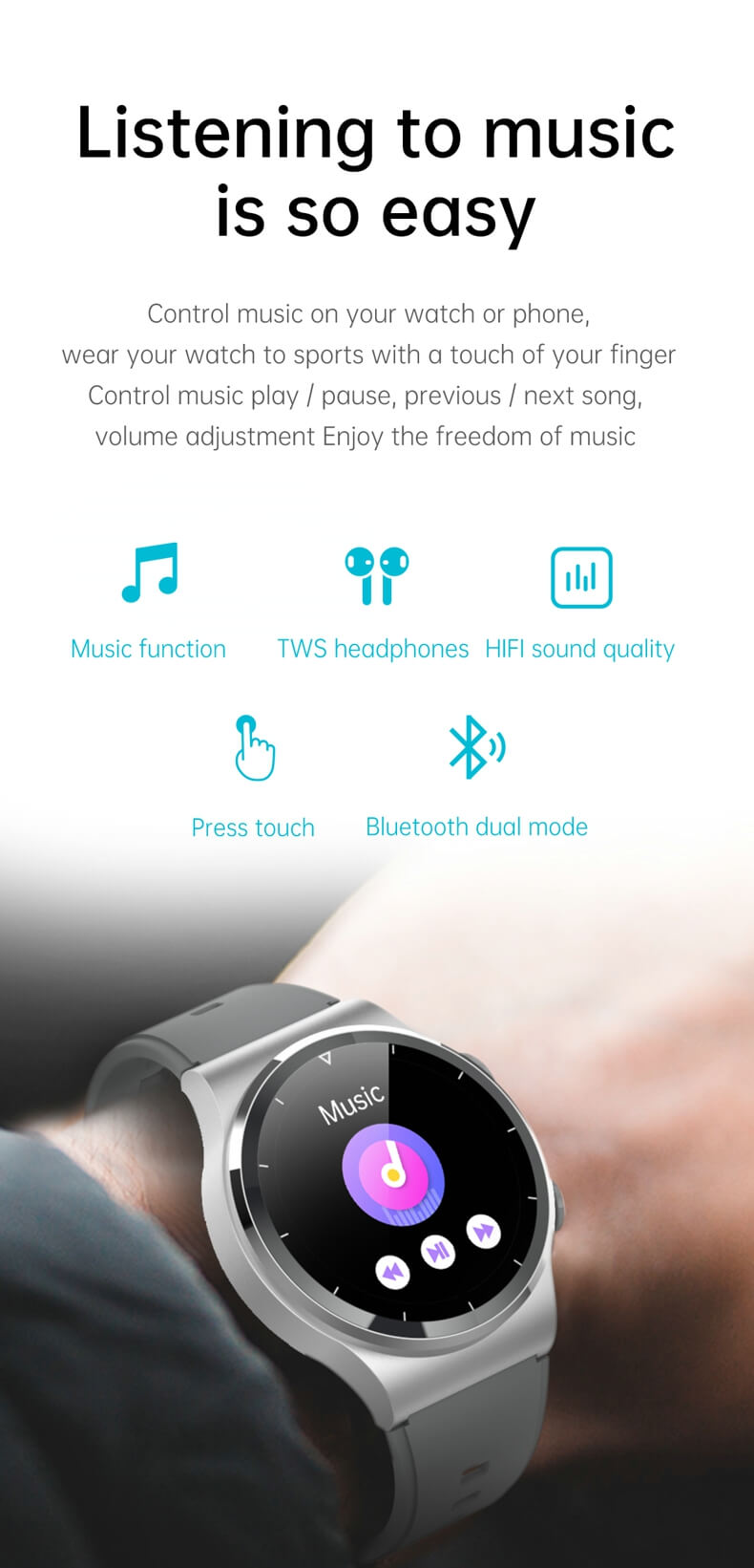 Findtime Smart Watch with Earbuds for Blood Pressure Heart Rate Blood Oxygen Monitor