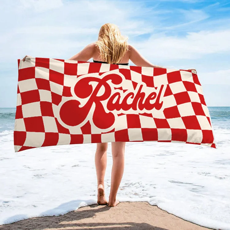 Personalized Vans CHECKER Pattern in Retro style Beach towel with Name | DYTowel468
