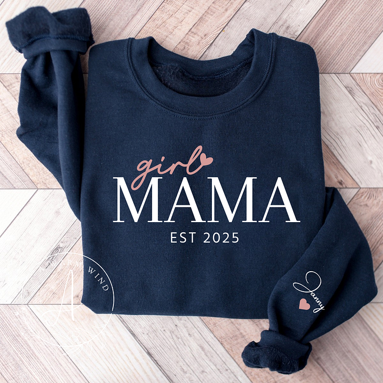 Custom Girl Mama Sweatshirt, Personalized Mama Of Girls Hoodie With Kids Names On Sleeve