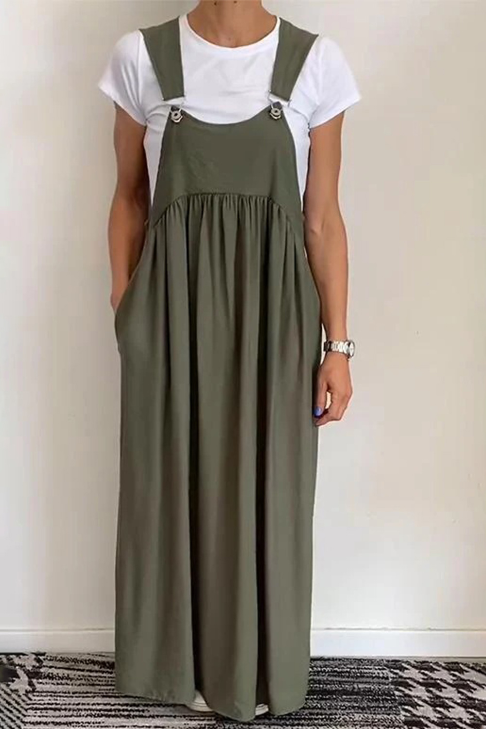 Plus Size Everyday Blue Cotton And Linen Sleeveless Overall Maxi Dress 2024 - Flycurvy 