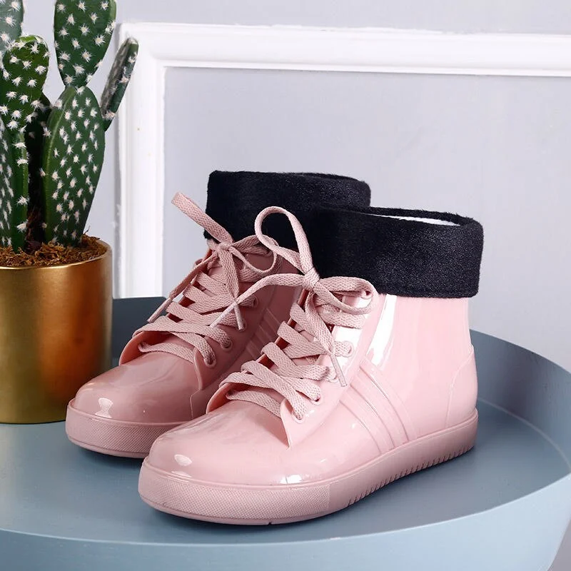 Jelly Transparent Anti-Slip Fashion Waterproof Shoes Rainshoes Rain Boots Shoe Cover Woolen Cotton Rubber Boots Female Short