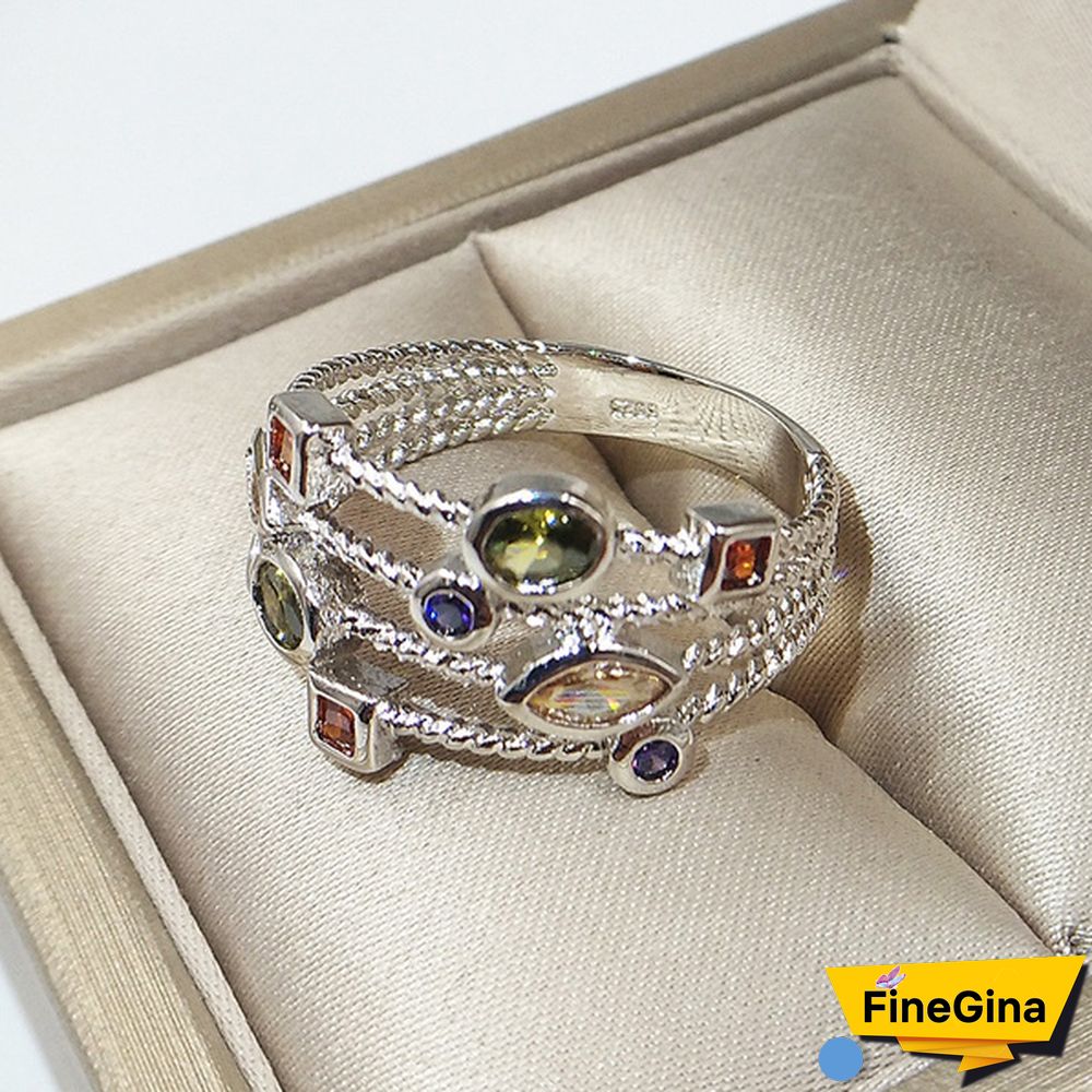 New Shiny 925 Sterling Silver Natural Multicolor Gemstone Birthstone Bride Marriage Engagement Anniversary Christmas Gift Ring Size 5-11 Bague Femme