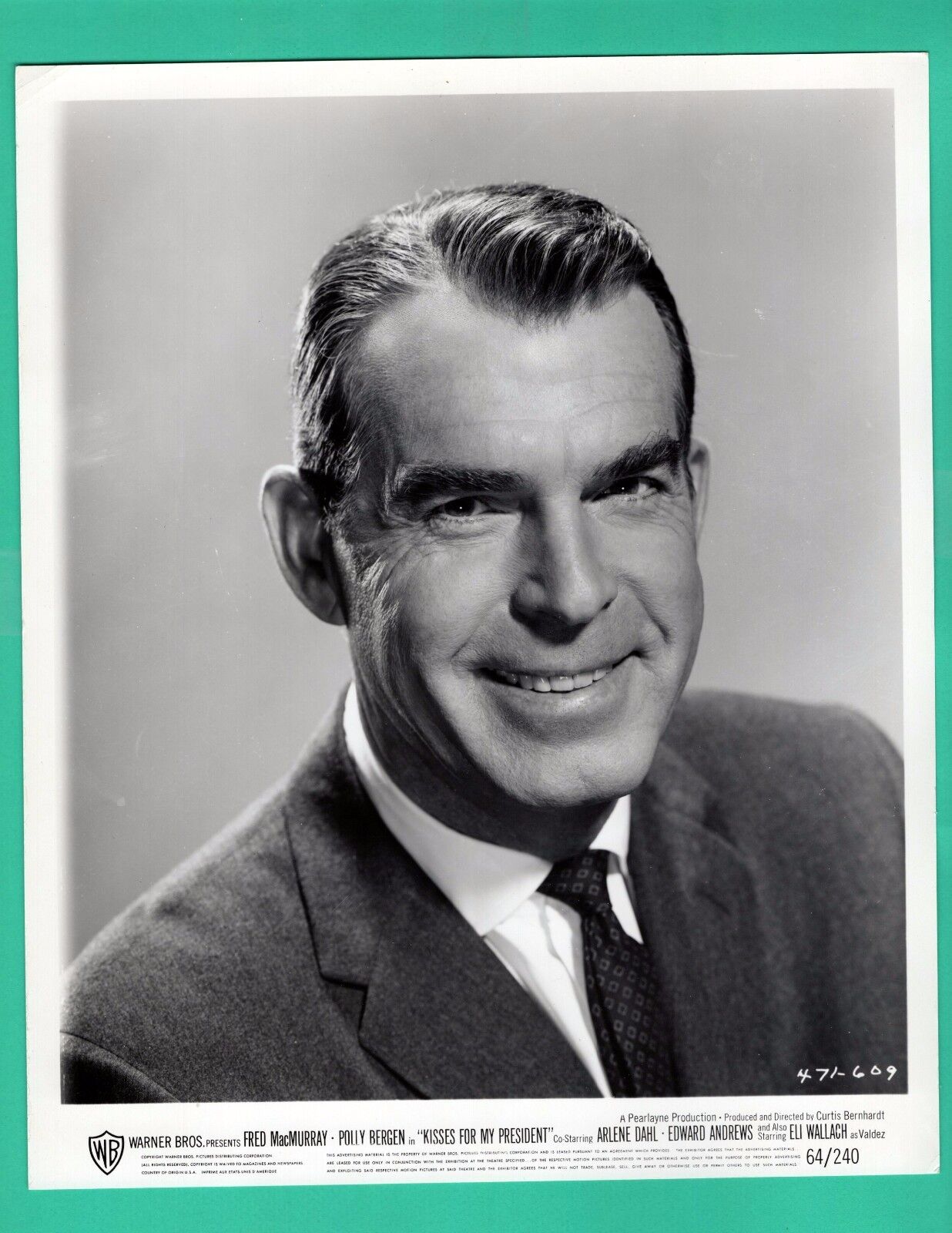 FRED MACMURRAY Actor Movie Star Promo 1964 Photo Poster painting KISSES FOR MY PRESIDENT 8x10