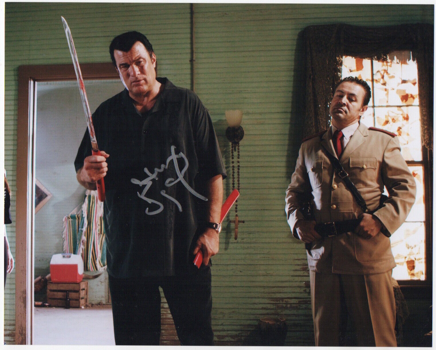 STEVEN SEAGAL signed 8x10 Photo Poster painting AUTOGRAPH auto BAS Beckett w/ sword Under Siege