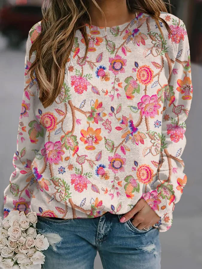 Women'S Casual Floral Print Sweatshirt