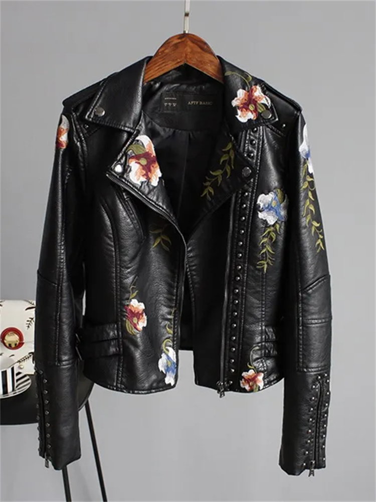  Vintage Floral Embroidered Studded Leather Jacket Westsshops