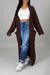 Women's Long Knit Solid Color Dual Pocket Cardigan
