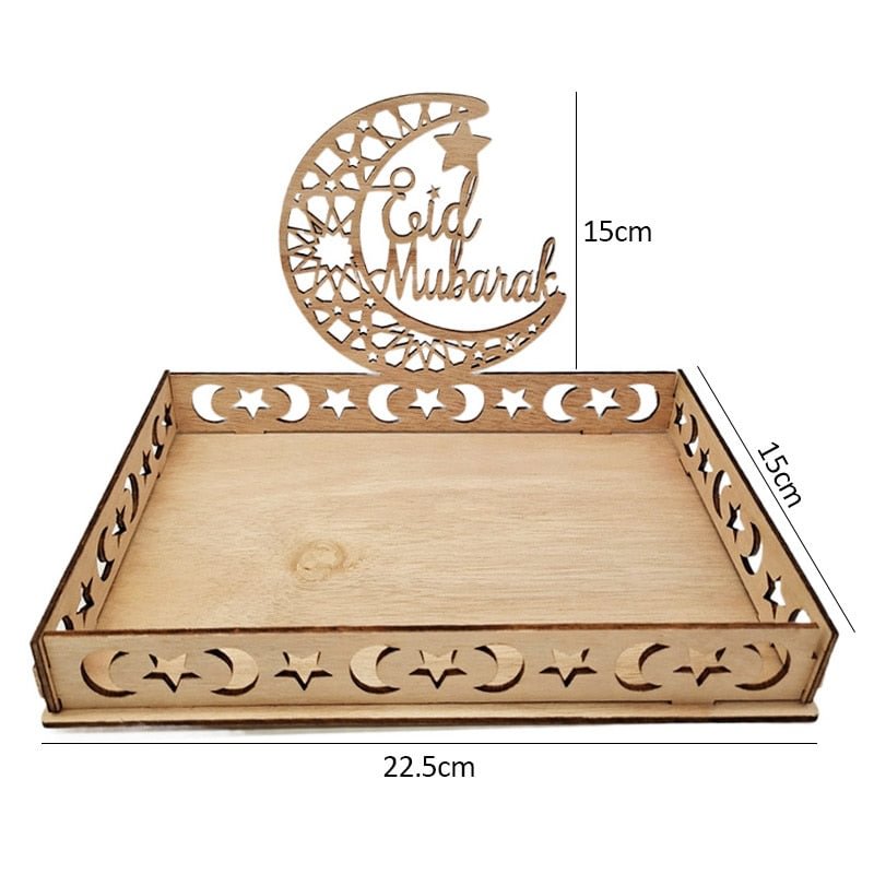 Eid Mubarak Wooden Food Tray Ornament Islamic Muslim Party Decoration for Home 2022 Ramadan Kareem Gifts Eid Al Adha Supplies