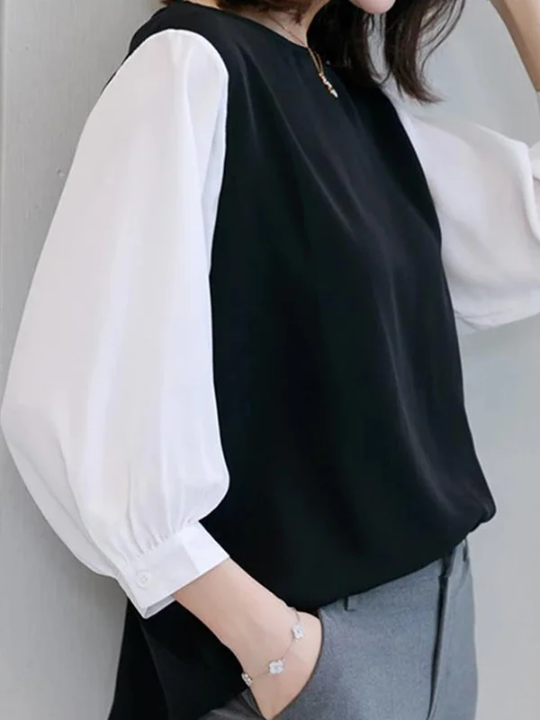 False Two Loose Split-Joint Round-Neck T-Shirts Tops
