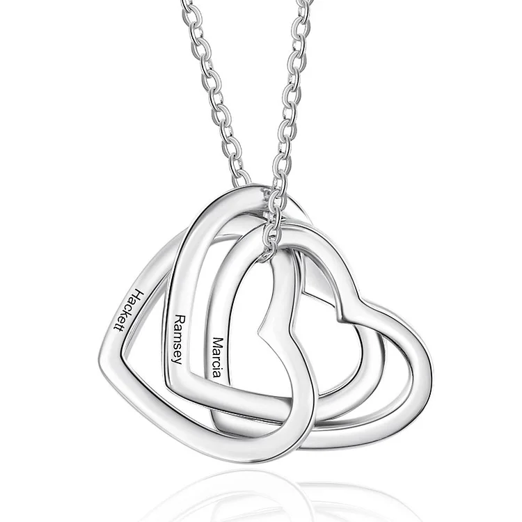 Personalized Interlocking Heart Pendant Necklace Engraved 3 Names Mother Necklace