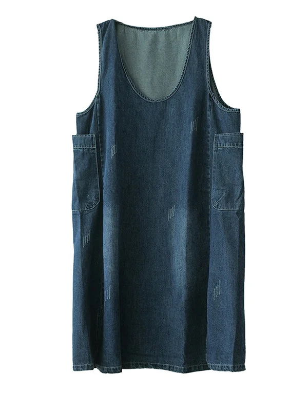 Loose Sleeve-less Mid-length Thin Denim Dress