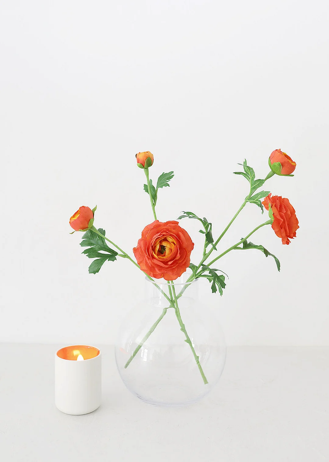 Orange Faux Ranunculus Flowers - 25"