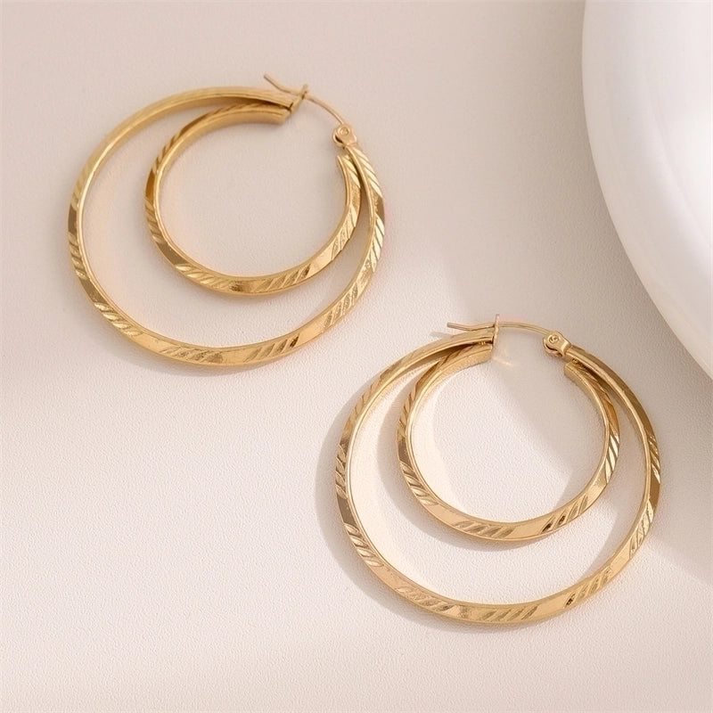1 Pair Retro Minimalist Round Plating Stainless Steel 18k Gold Plated Hoop Earrings3