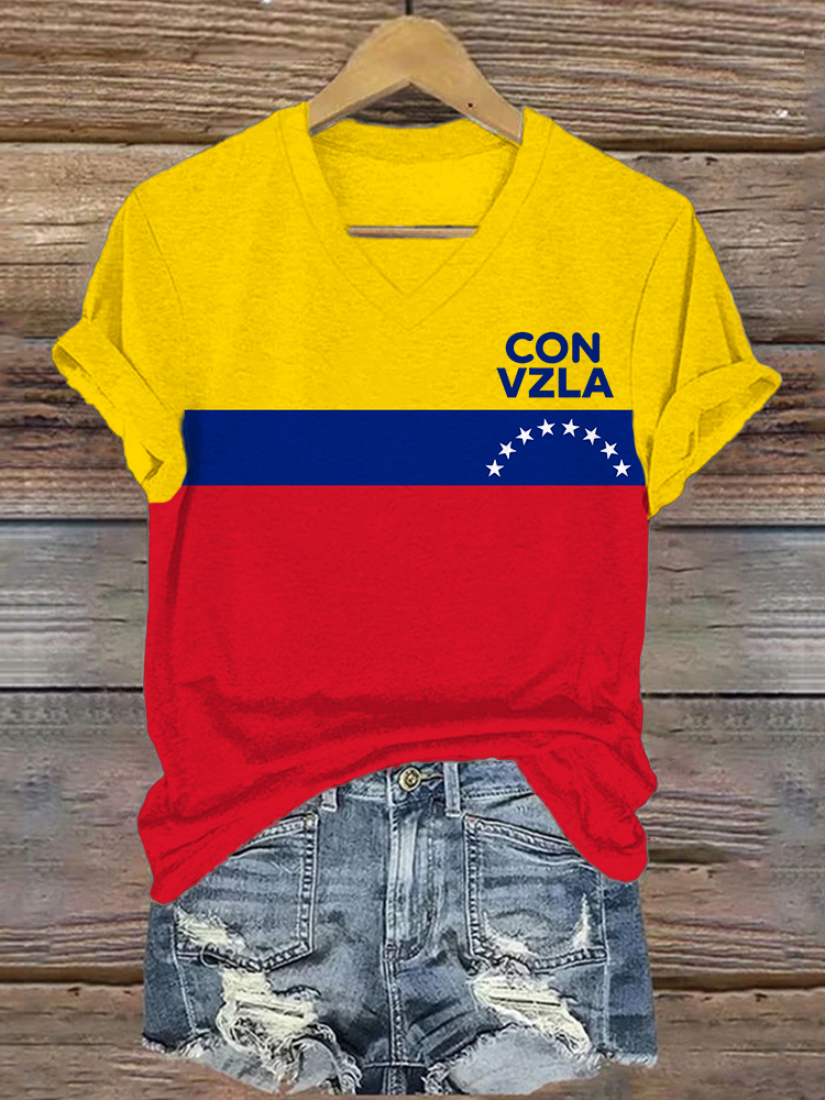 With Venezuela Flag Colorblock V Neck T Shirt artswardrobe