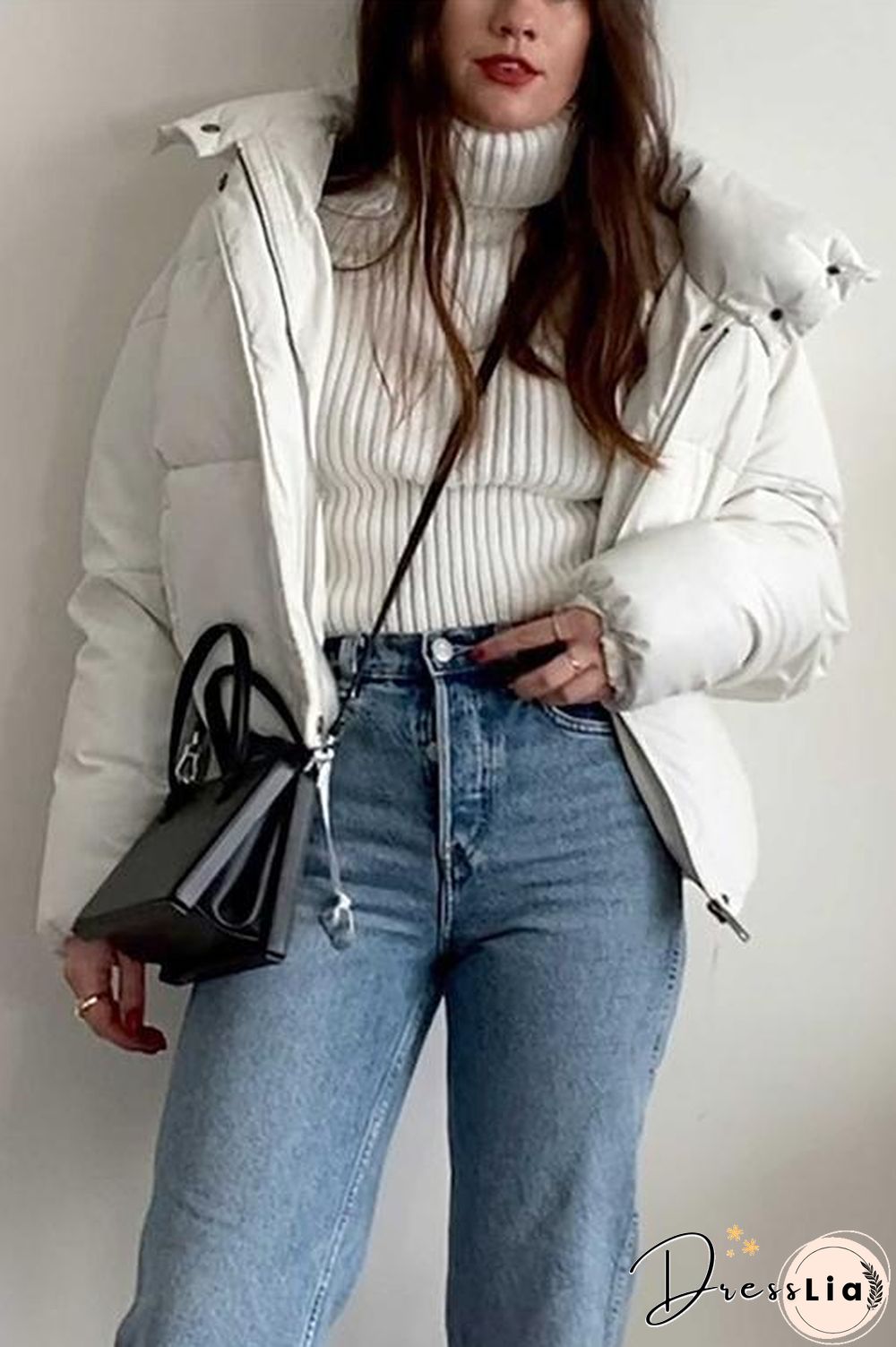 Zipper Button Hooded Coat