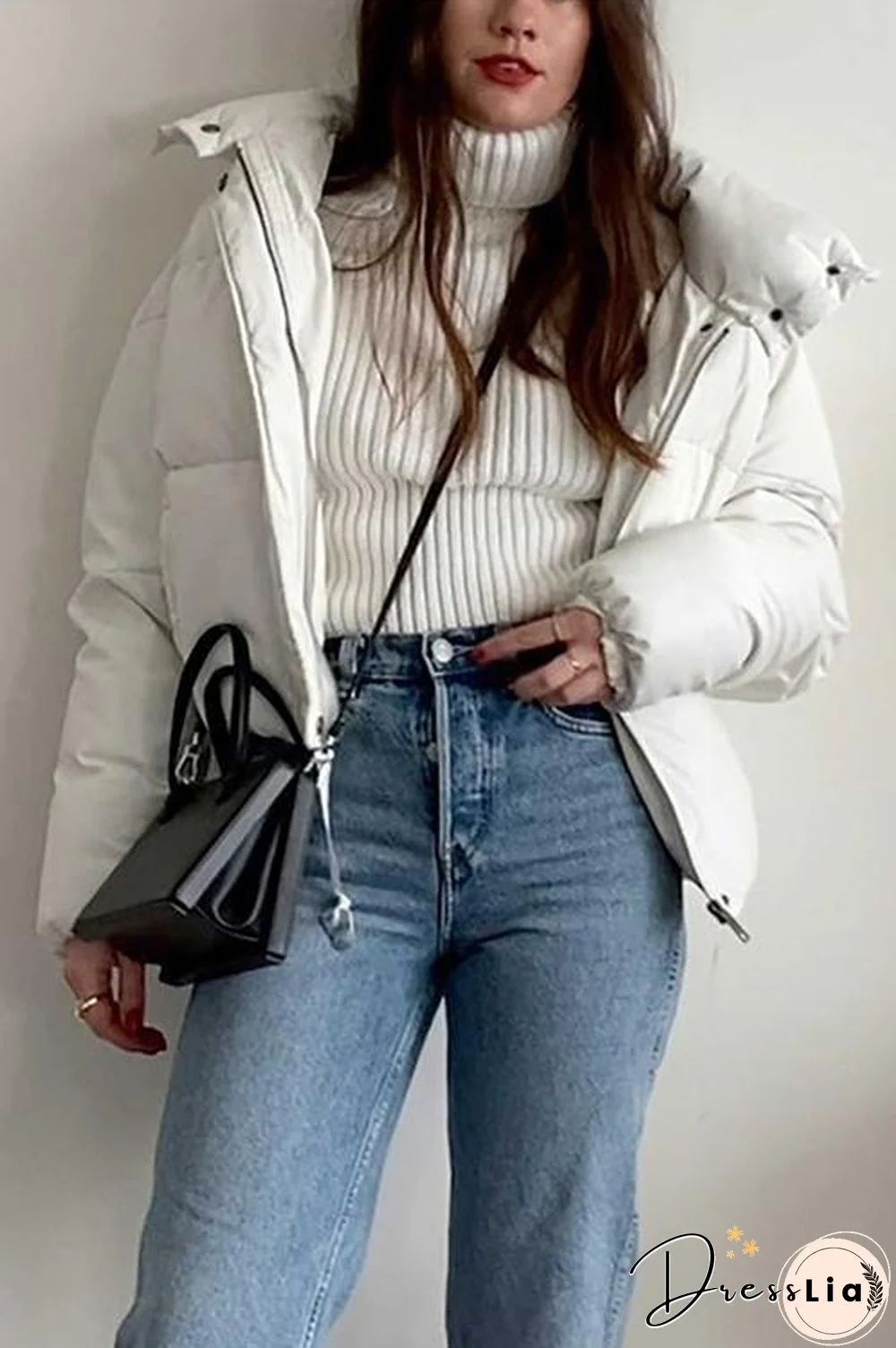 Zipper Button Hooded Coat