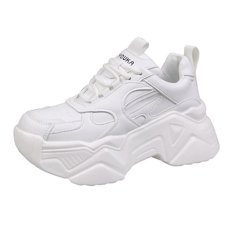 Women Platform Sneakers Leather Casual Ladies Chunky Shoes 2020 White Woman High Black Fashion Brand Thick soled Wedge Sneakers