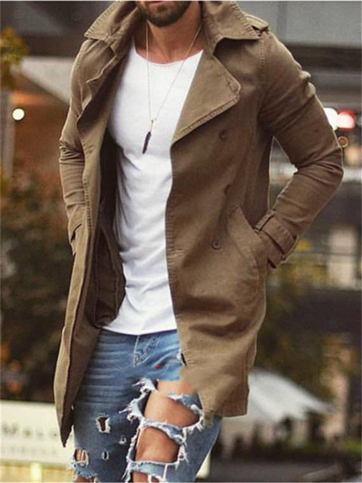 Autumn Men's Solid Color Jacket in The Long Section Slim Large Size Windbreaker Men's Casual Jacket Men's Clothing