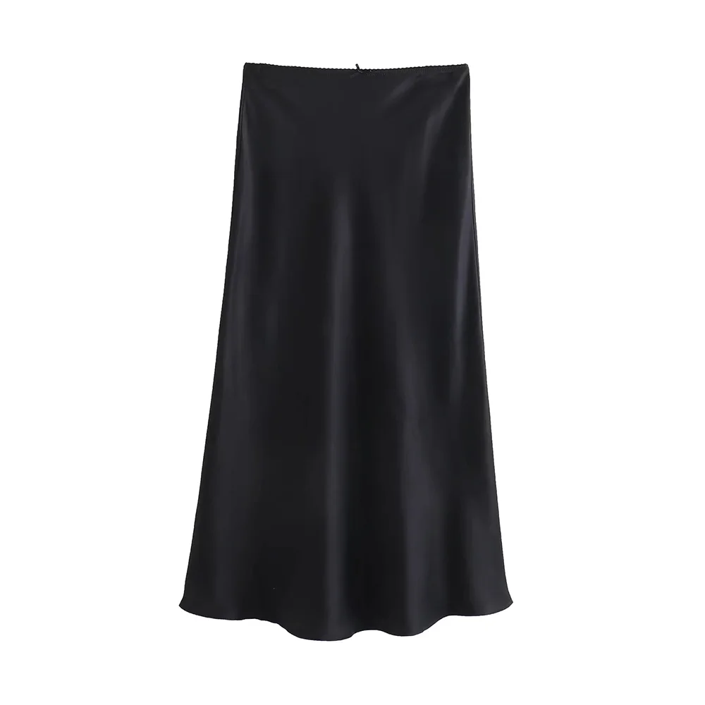 Woherb ZRN-Women's  Midi Skirt With Bow, Lace, Mid Waist, Elastic Waistband, Female Skirts, Chic Fashion