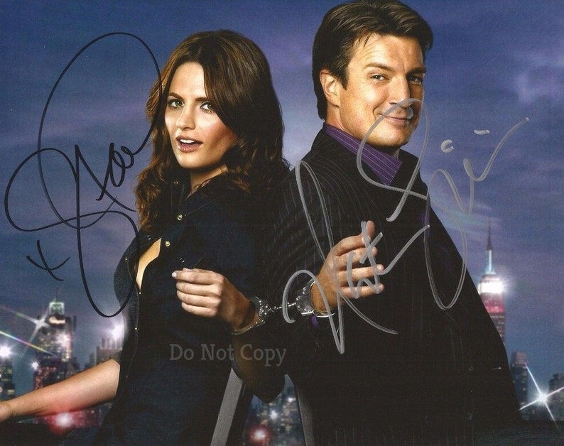 Nathan Fillion Stana Katic Signed Photo Poster painting 8X10 rp Autographed Picture Castle Cast