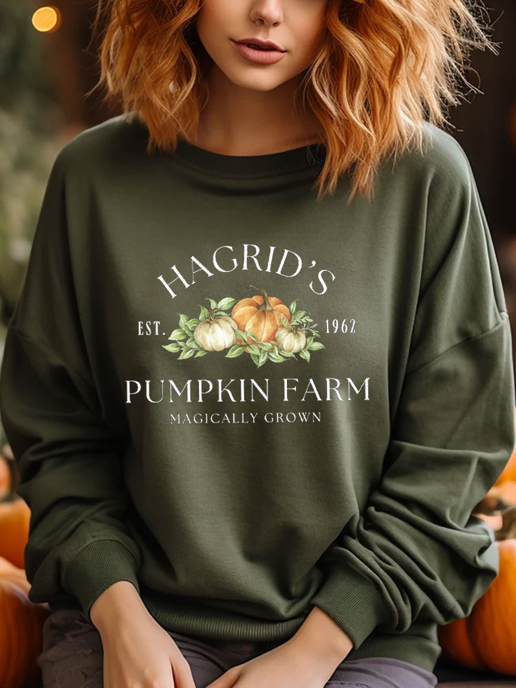 Women's Halloween Hagrid's Pumpkin Farm Print Sweatshirt artswardrobe