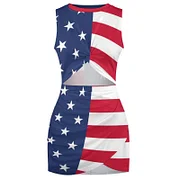 american flag bodycon dress Women Summer Spliced Lace Waist Tie Elegant Bodycon Dress