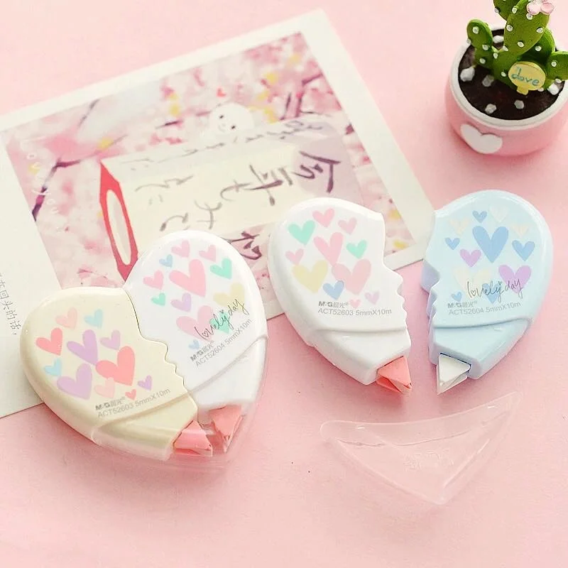 2 Piece Lytwtw's Cute Love Heart Correction Tape Aterial Escolar Kawaii Stationery Office School Supplies Papelaria 10M Length