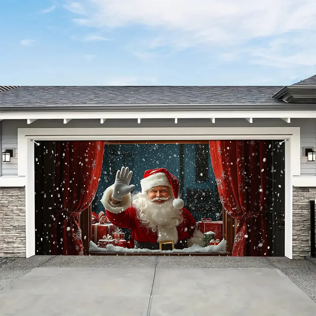 Garage Door Banner Decoration - Santa Spreading Christmas Cheer