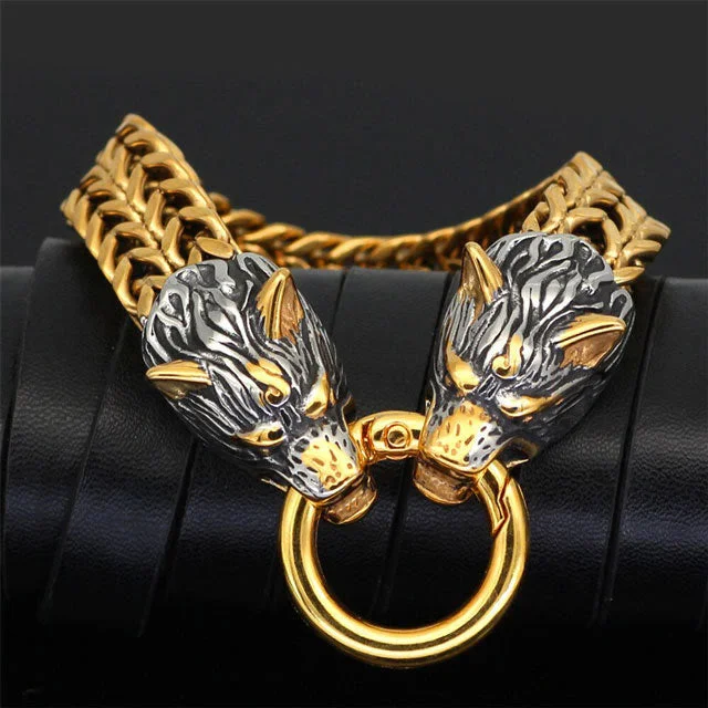 Coutureaura Nordic Fenrir Majestic Wolf Head Chain Bracelet