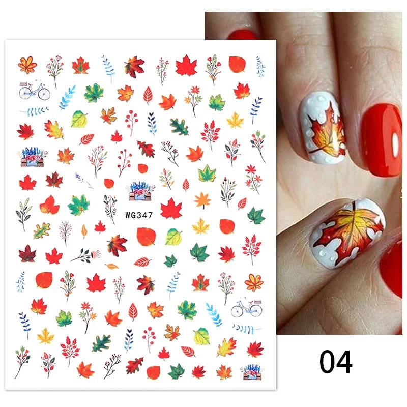 3D Nail Stickers Fan Leaf Dried Flower Shiny Sliders Nail Art Decorations Lucky Clover Fashion Foil Manicures