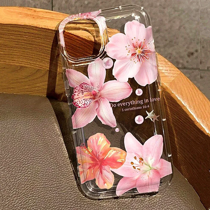 Aonga Purple Flower Printing Clear Shockproof Phone Case for IPhone 11 12 13 14 15 16 Pro Max Mini XR XS X 7 8 Plus SE2 Soft TPU Cover aonga