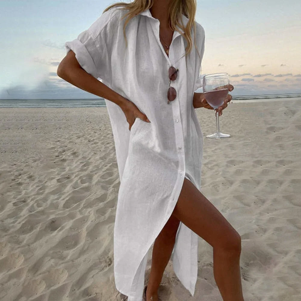 Classy Plain V-Neck White Maxi Dress
