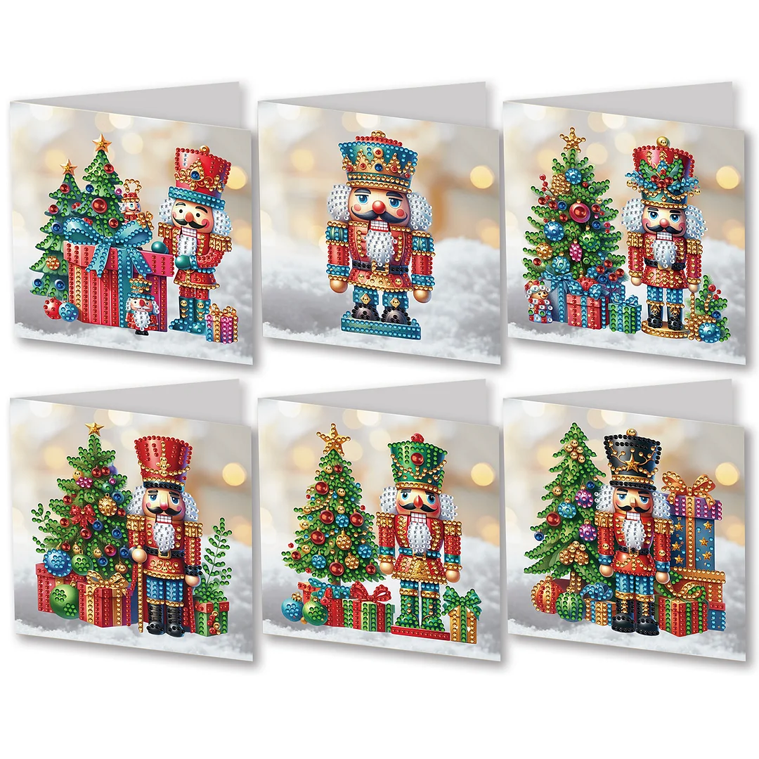 6Pcs Christmas Nutcracker DIY Diamond Painting Card for Friends Family Gift