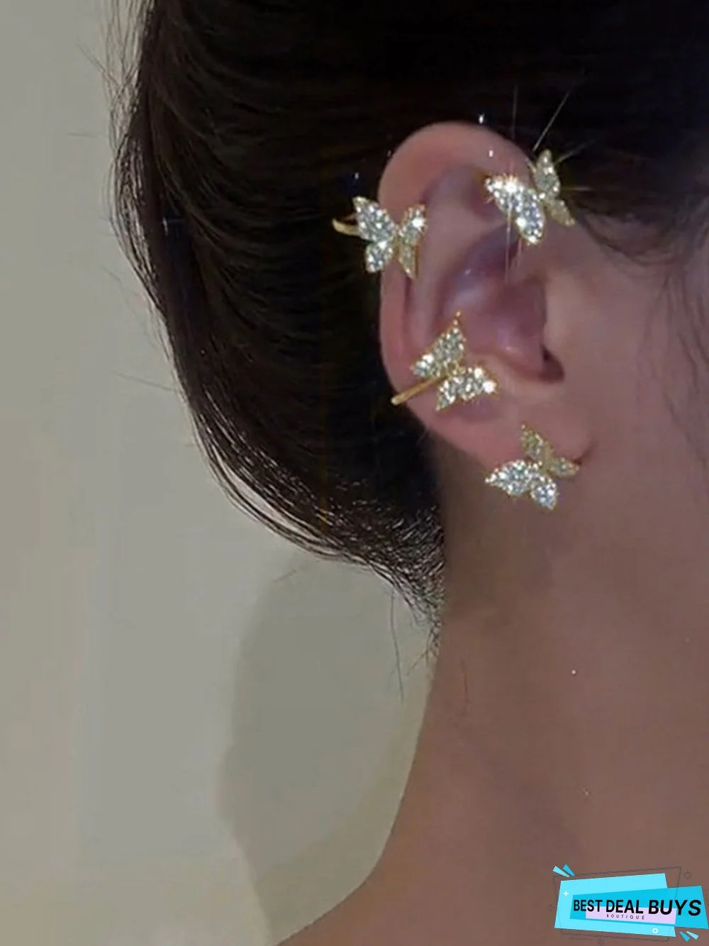 Alloy Rhinestone Butterfly Cuff Earrings