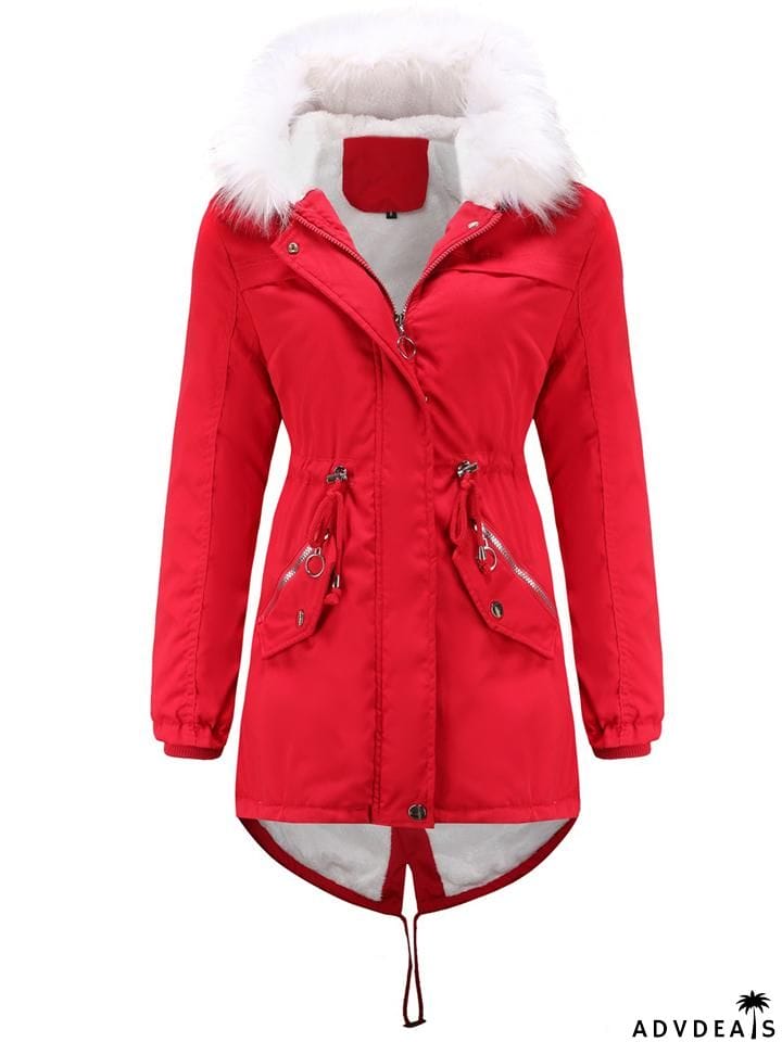 Women's Winter Solid Color Hooded Thermal Coats
